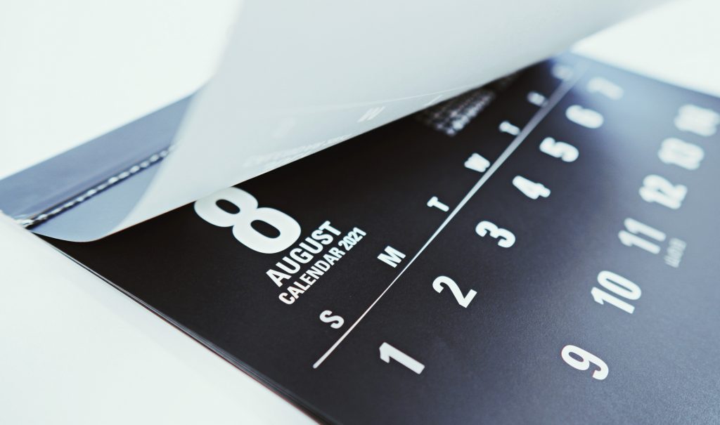 2021年8月のまっさらなカレンダー